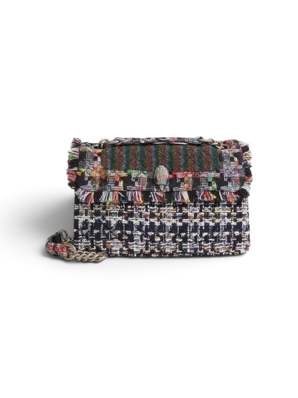 Kurt Geiger Woven Multicolor Tweed Shoulder Bag with Chain Strap